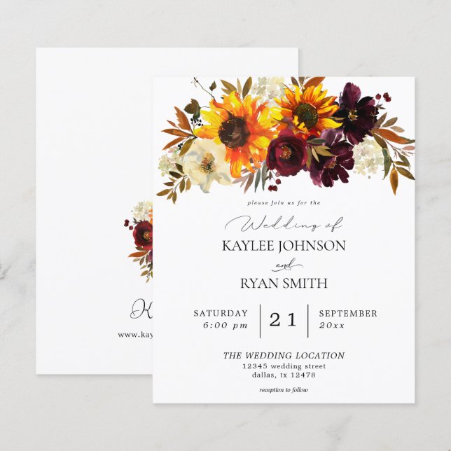 Budget Rustic Sunflower & Burgundy Floral Wedding (Front/Back)