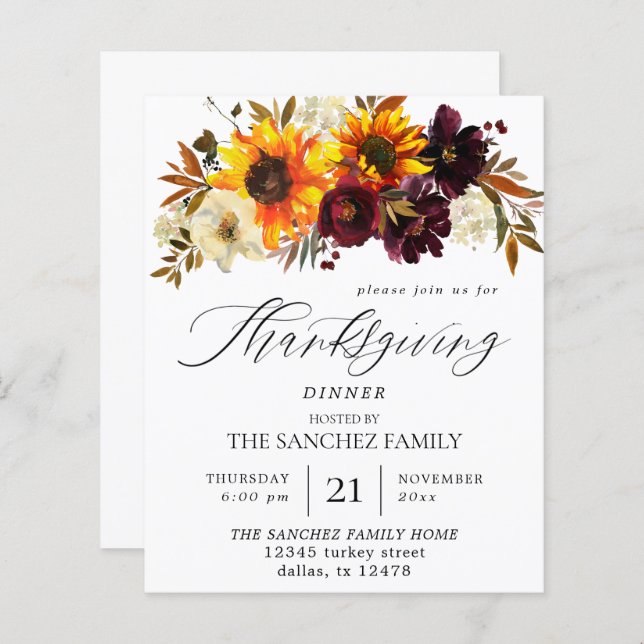 Budget Rustic Sunflower Floral Thanksgiving (Front/Back)