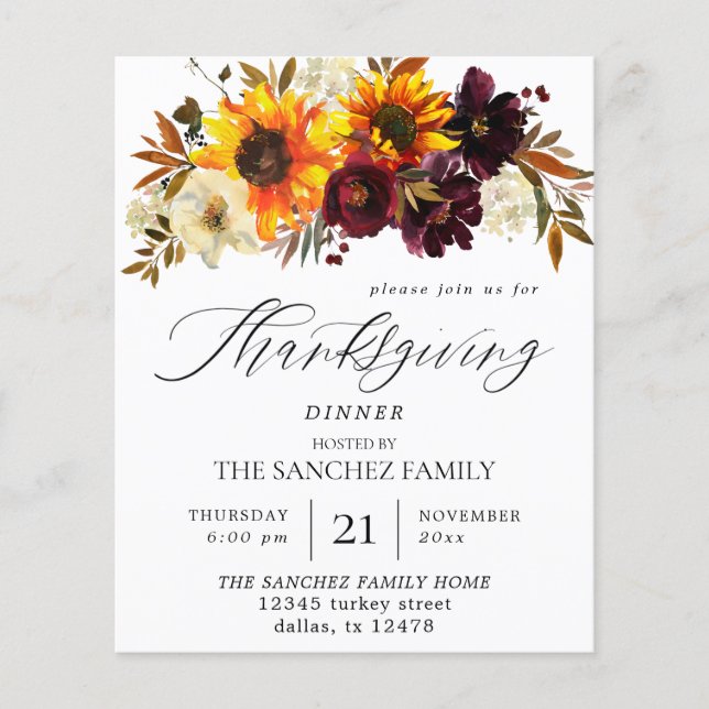 Budget Rustic Sunflower Floral Thanksgiving Flyer (Front)