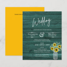 BUDGET Rustic Sunflower Green Yello Wedding Invite