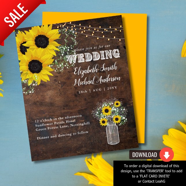 BUDGET Rustic Sunflower Gypsohila Wedding Invite (Creator Uploaded)