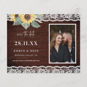 Budget Rustic Sunflower & Lace Photo Save The Date