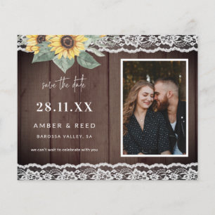 Budget Rustic Sunflower & Lace Photo Save The Date