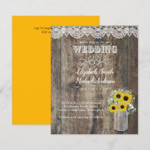 BUDGET Rustic Sunflower Lace Wood Wedding Invite