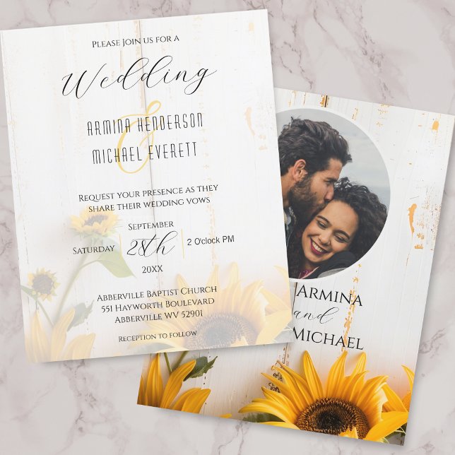 Budget Rustic Sunflower Photo Wedding Invitation (Creator Uploaded)