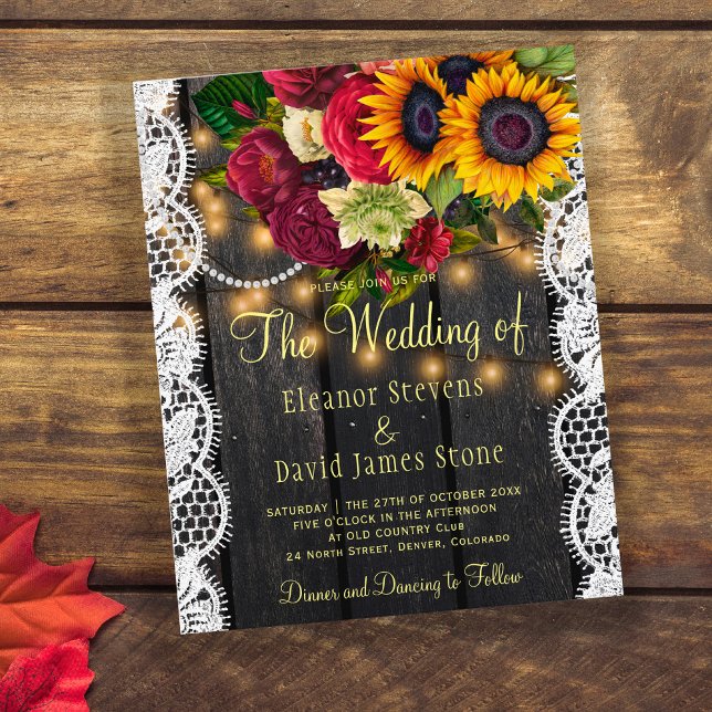 Budget rustic sunflower roses wedding invitation (Creator Uploaded)