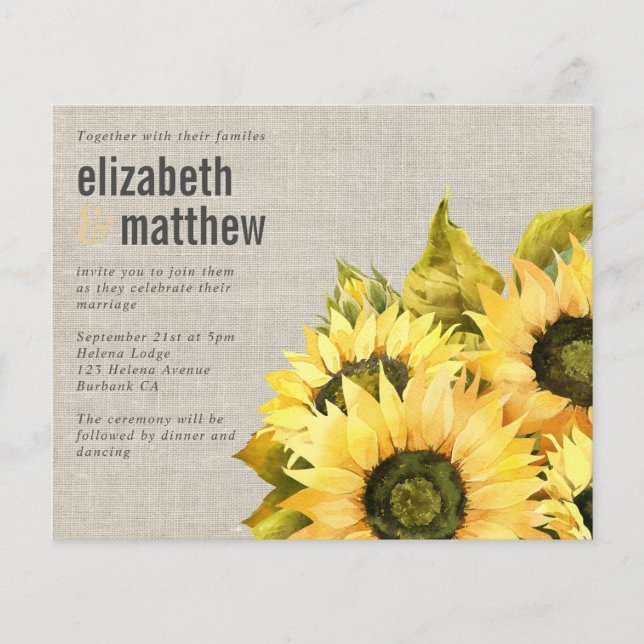 Budget Rustic Sunflower Wedding Invitation Flyer (Front)
