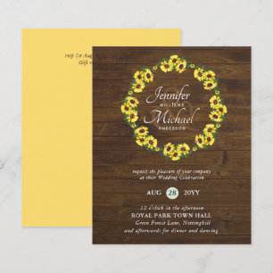 BUDGET Rustic Sunflower Wreath Wedding Invite