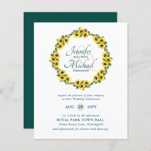 BUDGET Rustic Sunflower Wreath Wedding Invite