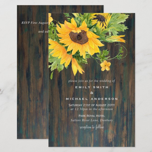 Budget Rustic Sunflowers Barn Wedding Invite A9 (Front/Back)