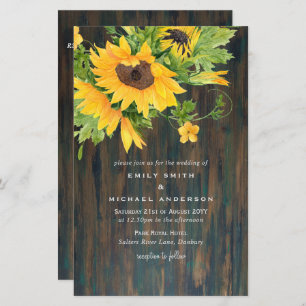 Budget Rustic Sunflowers Barn Wedding Invite A9