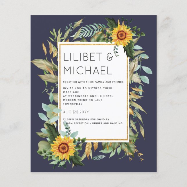 Budget Rustic Sunflowers BOHO Greenery Wedding Inv Flyer (Front)