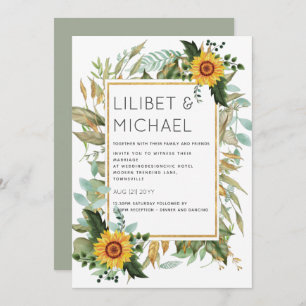 Budget Rustic Sunflowers BOHO Greenery Wedding Inv Invitation