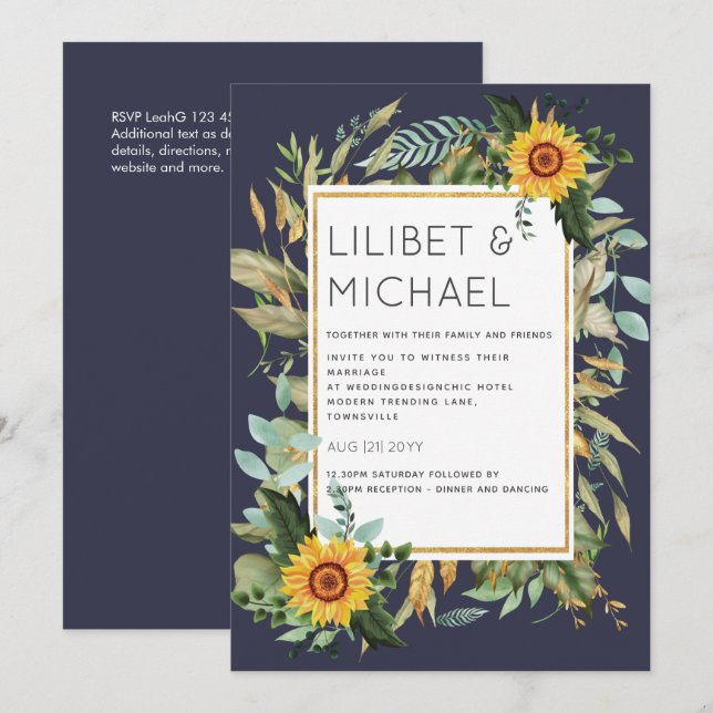 Budget Rustic Sunflowers BOHO Greenery Wedding Inv Invitation (Front/Back)