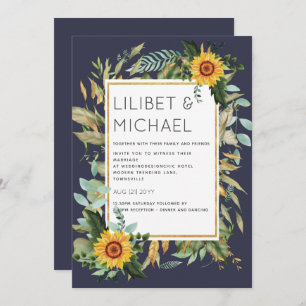 Budget Rustic Sunflowers BOHO Greenery Wedding Inv Invitation