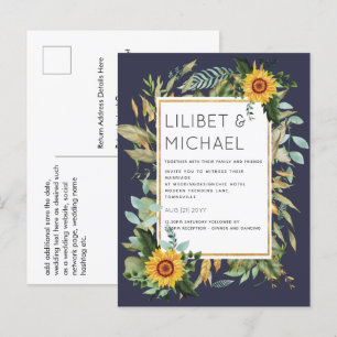 Budget Rustic Sunflowers BOHO Greenery Wedding Inv Postcard