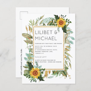 Budget Rustic Sunflowers BOHO Greenery Wedding Inv Postcard