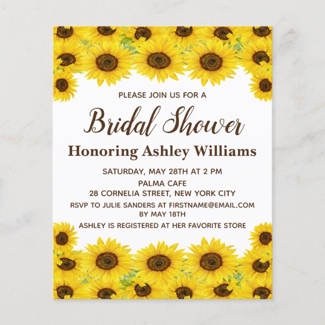 Budget Rustic Sunflowers Bridal Shower Invitation (Front)