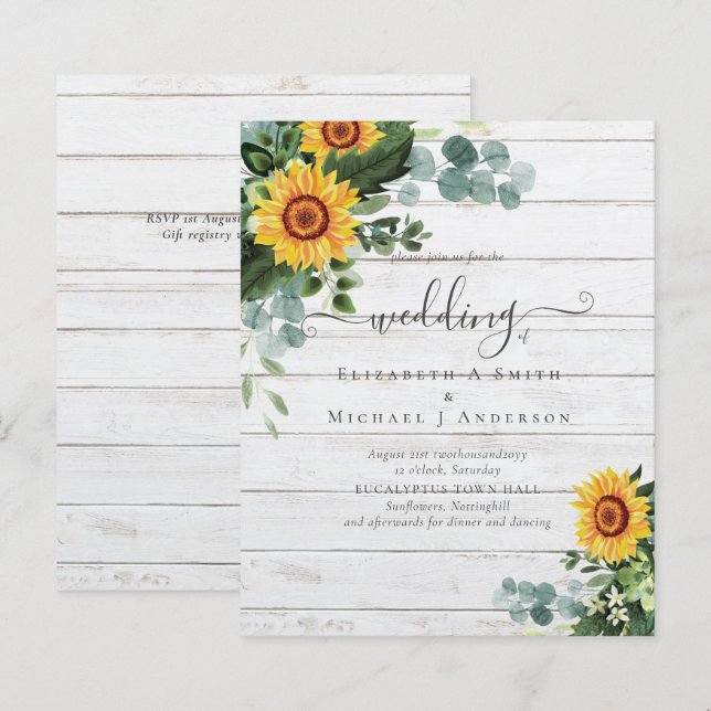 BUDGET Rustic Sunflowers Eucalyptus Leaves Wedding (Front/Back)