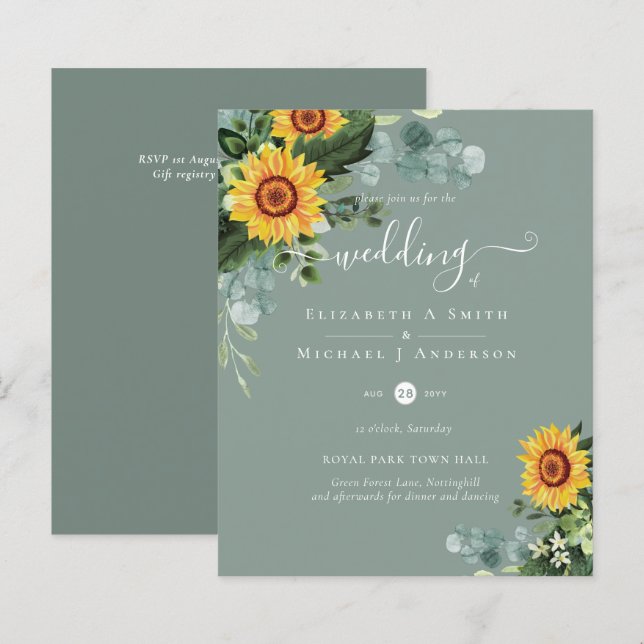 BUDGET Rustic Sunflowers Eucalyptus Leaves Wedding (Front/Back)