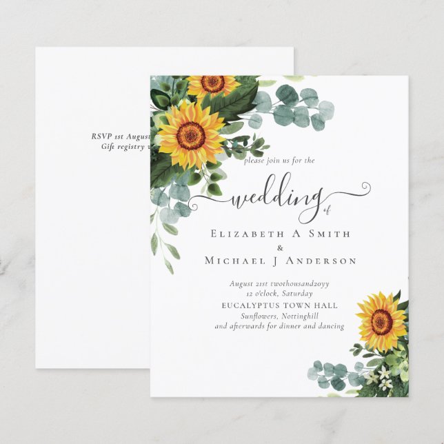 BUDGET Rustic Sunflowers Eucalyptus Leaves Wedding (Front/Back)