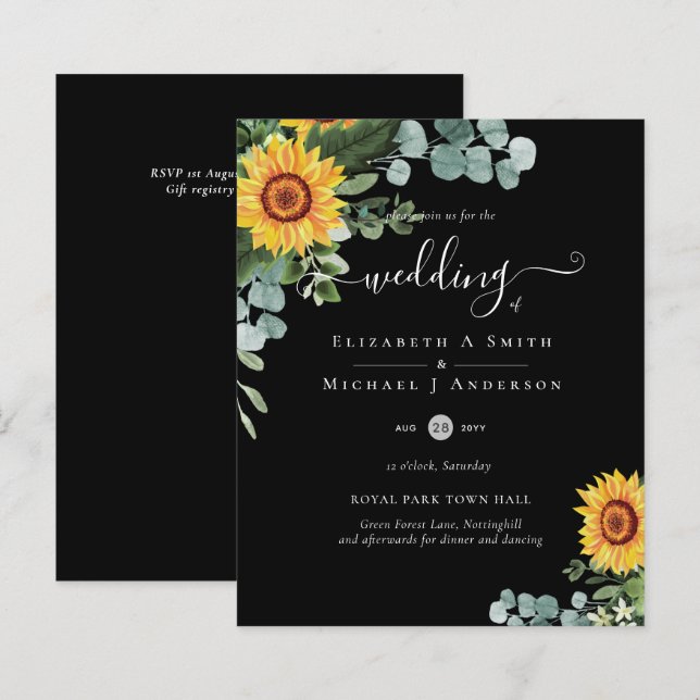 BUDGET Rustic Sunflowers Eucalyptus Leaves Wedding (Front/Back)