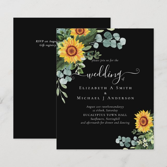 BUDGET Rustic Sunflowers Eucalyptus Leaves Wedding (Front/Back)