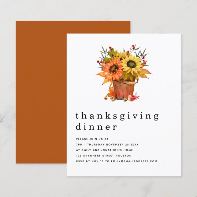 Budget Rustic Sunflowers Fall Thanksgiving  Invite (Front/Back)