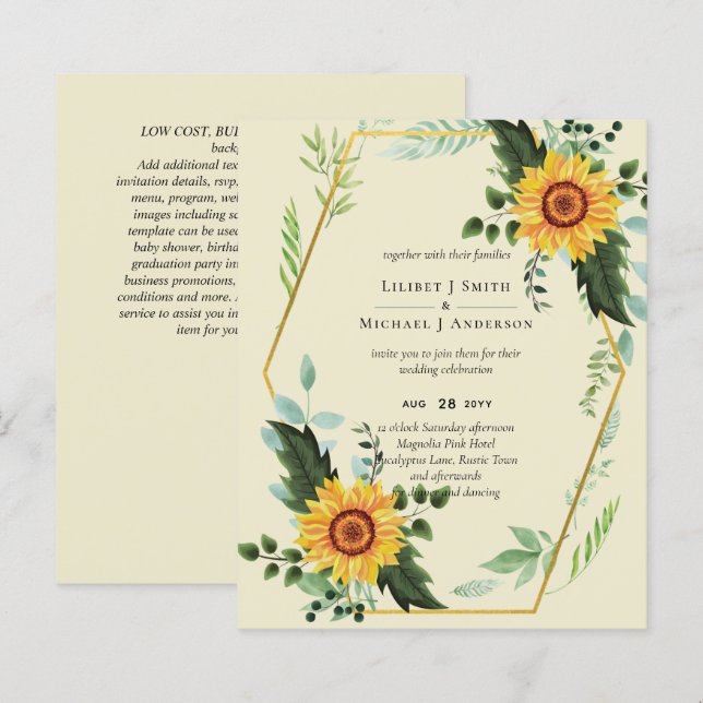 BUDGET Rustic Sunflowers Greenery Leaves Wedding  (Front/Back)