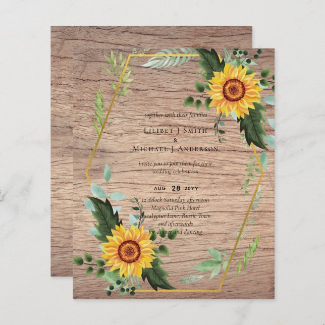 BUDGET Rustic Sunflowers Greenery Leaves Wedding  (Front/Back)