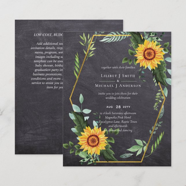 BUDGET Rustic Sunflowers Greenery Leaves Wedding  (Front/Back)