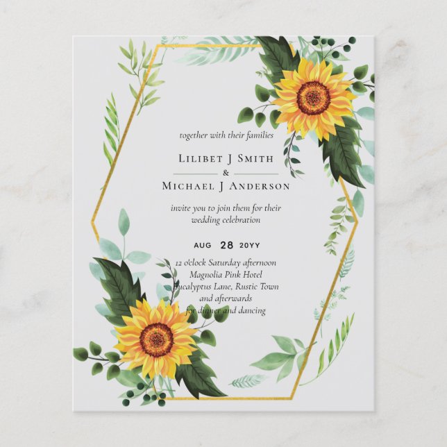 BUDGET Rustic Sunflowers Greenery Leaves Wedding  Flyer (Front)