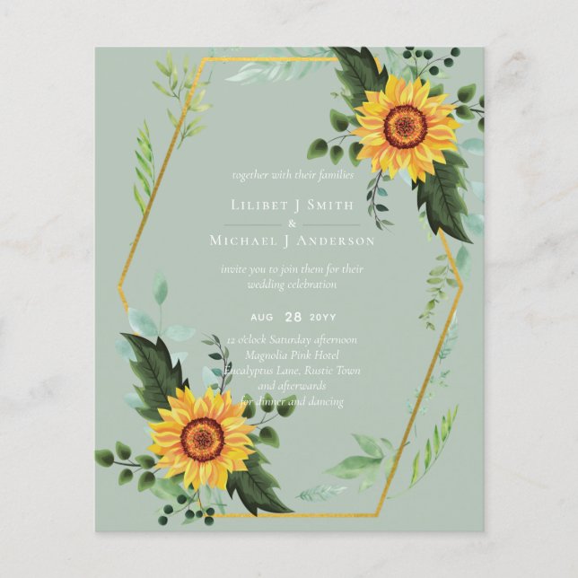 BUDGET Rustic Sunflowers Greenery Leaves Wedding  Flyer (Front)