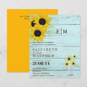 BUDGET Rustic Sunflowers Gypsophila Wedding Invite