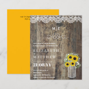 BUDGET Rustic Sunflowers Gypsophila Wedding Invite