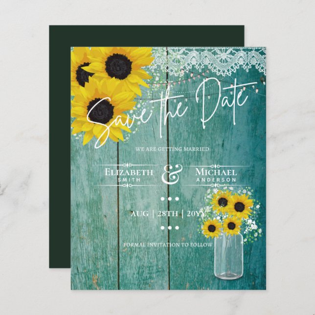 Budget Rustic Sunflowers Lace Mason Jar Wedding (Front/Back)