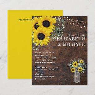 BUDGET Rustic Sunflowers Lights Wedding Invite