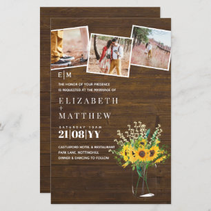 BUDGET Rustic Sunflowers mason Jar Wedding Invite