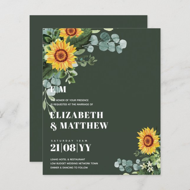 BUDGET Rustic Sunflowers Modern Text Wedding (Front/Back)