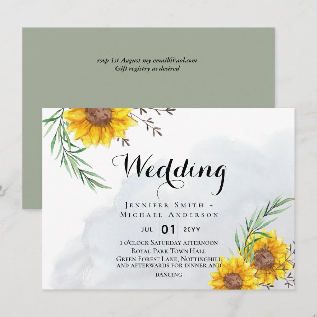 BUDGET Rustic Sunflowers Olive Leaves Wedding (Front/Back)