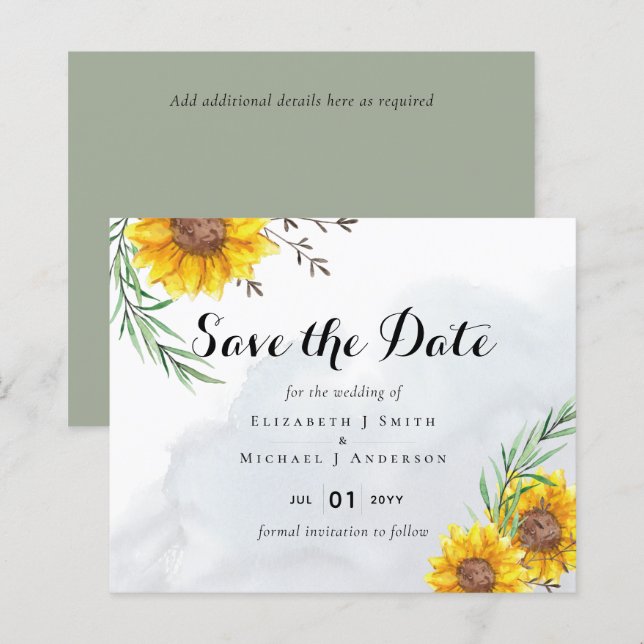 BUDGET Rustic Sunflowers Olive Leaves Wedding (Front/Back)