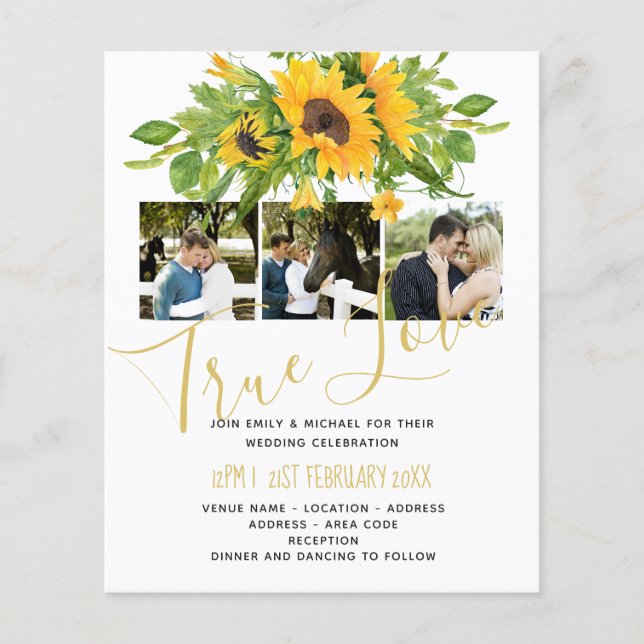 Budget Rustic Sunflowers Photo Wedding Invitations (Front)