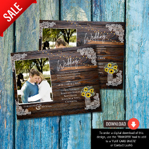 BUDGET Rustic Sunflowers Photo Wedding Invite