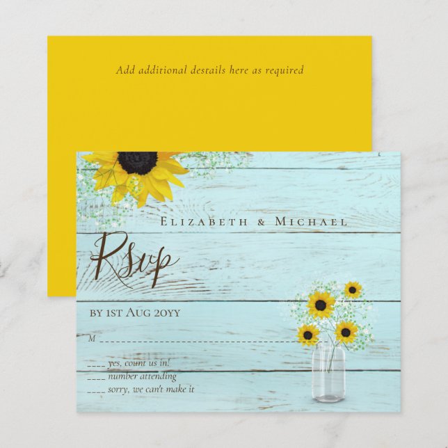 BUDGET Rustic Sunflowers RSVP Wedding (Front/Back)