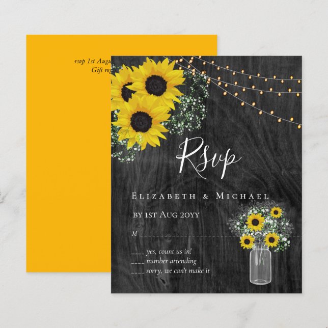 BUDGET Rustic Sunflowers RSVP Wedding (Front/Back)