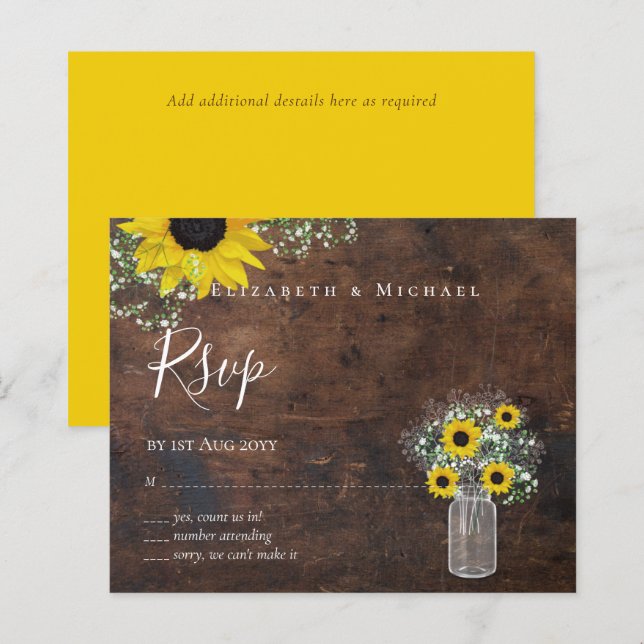 BUDGET Rustic Sunflowers RSVP Wedding (Front/Back)