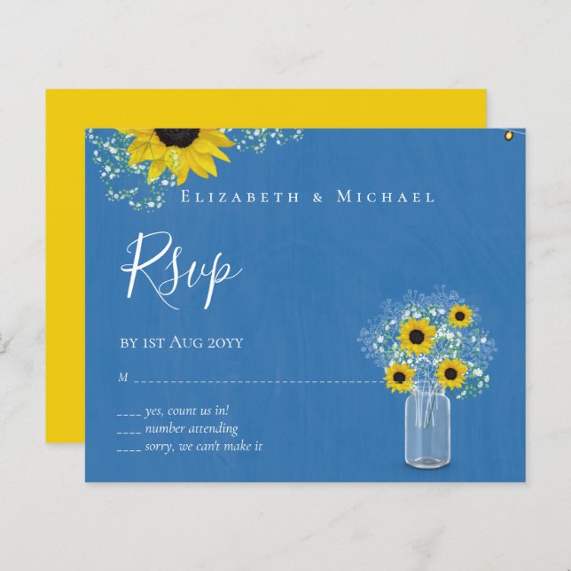 BUDGET Rustic Sunflowers RSVP Wedding (Front/Back)