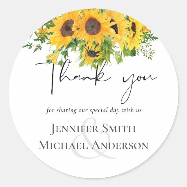 Budget Rustic Sunflowers Southern Wedding Classic Round Sticker (Front)