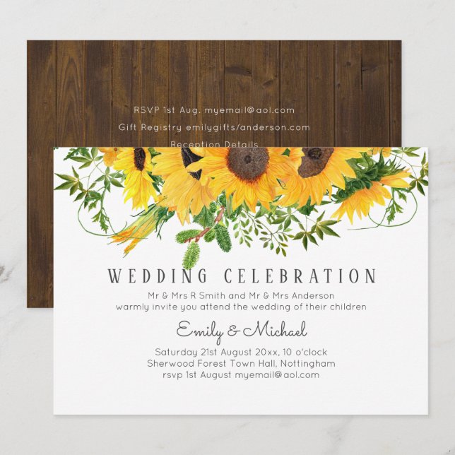 Budget Rustic Sunflowers Southern Wedding Invitation (Front/Back)