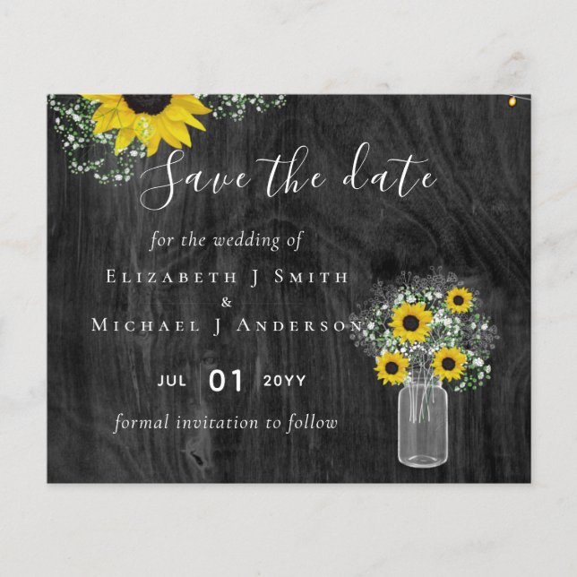 BUDGET Rustic Sunflowers Wedding Save Dates (Front)